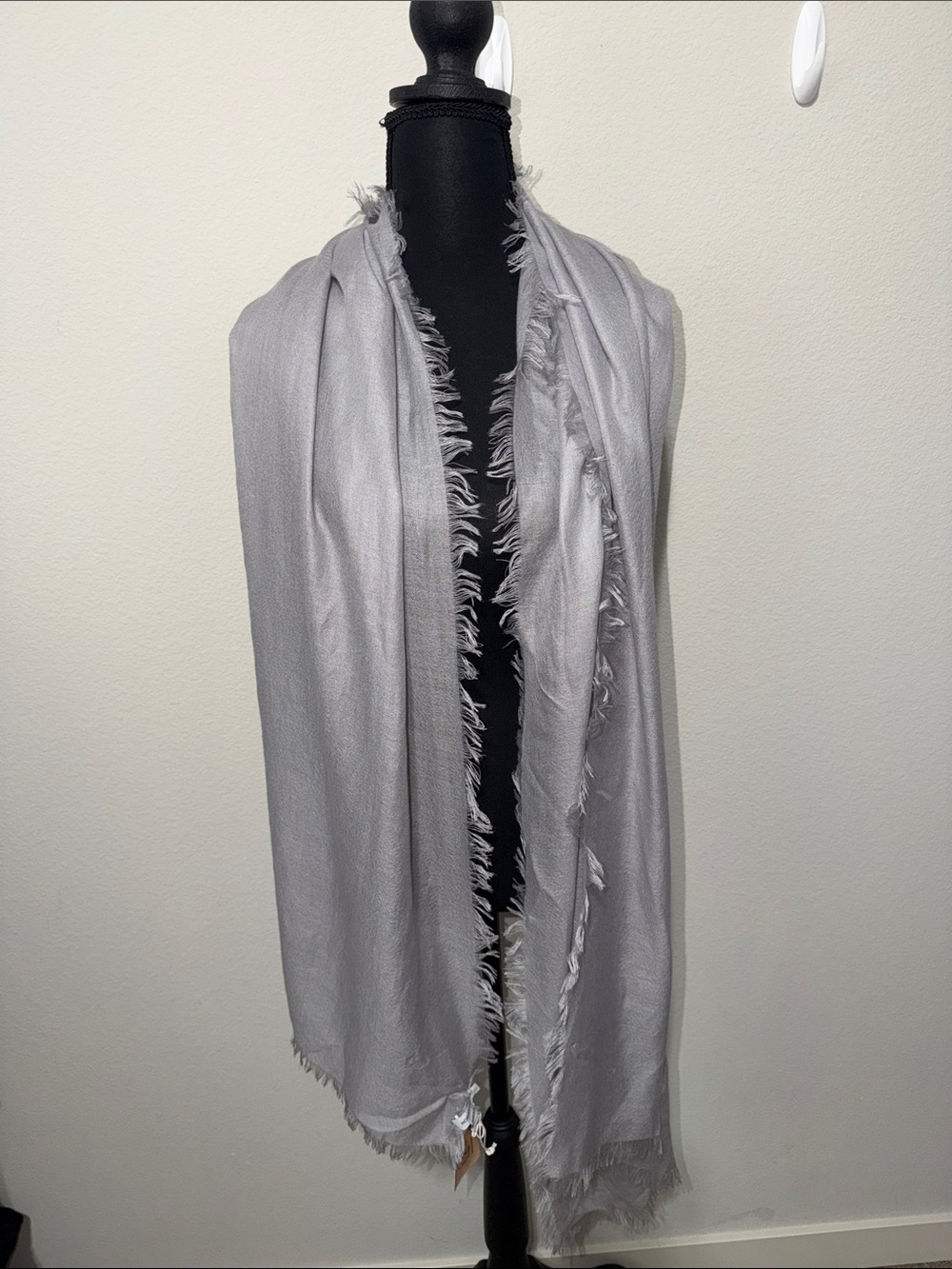 Nordstrom Light Gray Frayed Edge Wrap Scarf cashmere and silk blend